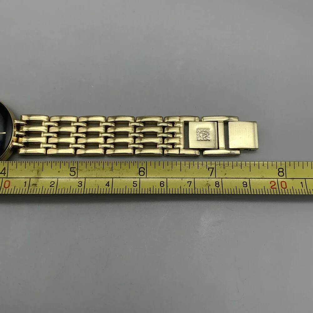 Anne Klein Womens Watch 30mm Black Dial Gold Tone Diamond New Battery 7.5